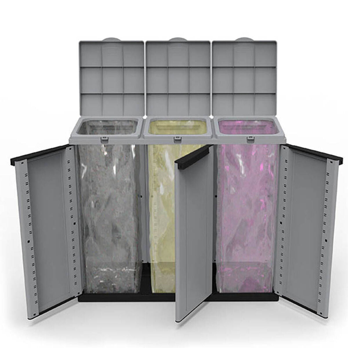 Recycling afvalbak Ecoline zwart/grijs 3 deuren