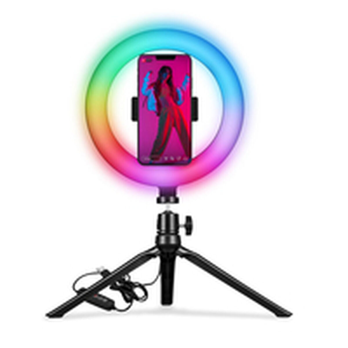 Selfie-ringlamp met statief en afstandsbediening Celly CLICKRINGRGBBK