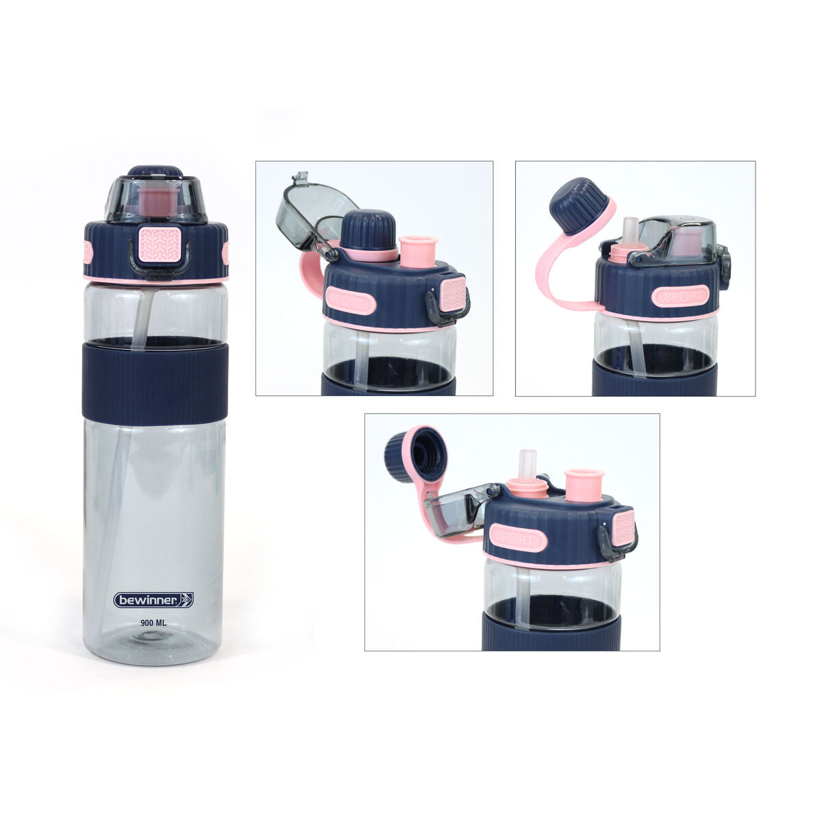 Fles met deksel en rietje Bewinner Multicolor Transparant 900 ml
