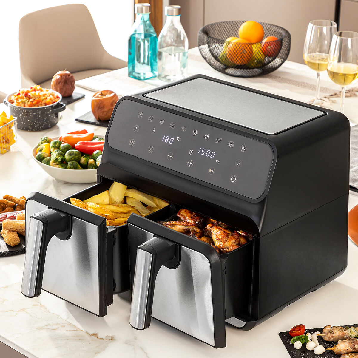 Airfryer Dubbel Zwart Roestvrij staal 