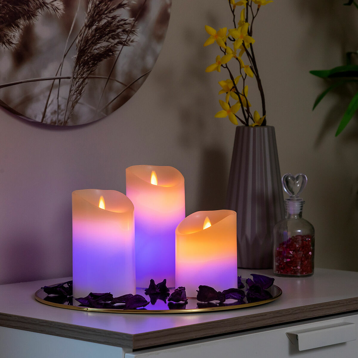 Multicolor vlam-effect LED-kaarsen met afstandsbediening 3 stuks 