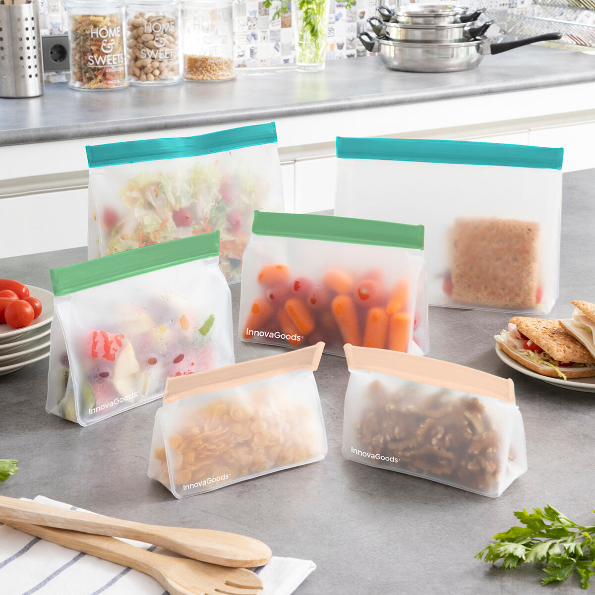 Set herbruikbare hermetisch afgesloten zakken (6 stuks) 