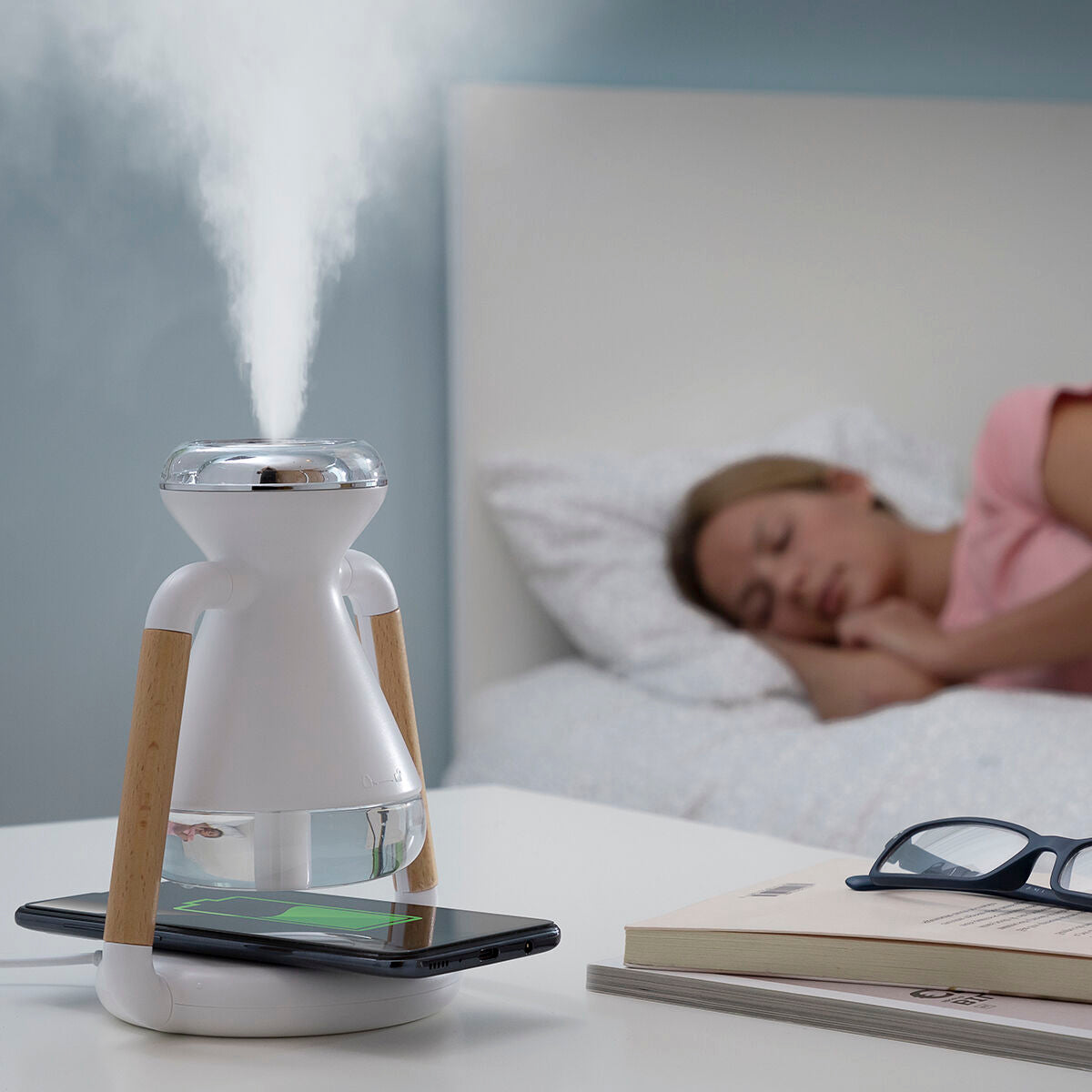 3-in-1 draadloze oplader, aromadiffuser en luchtbevochtiger