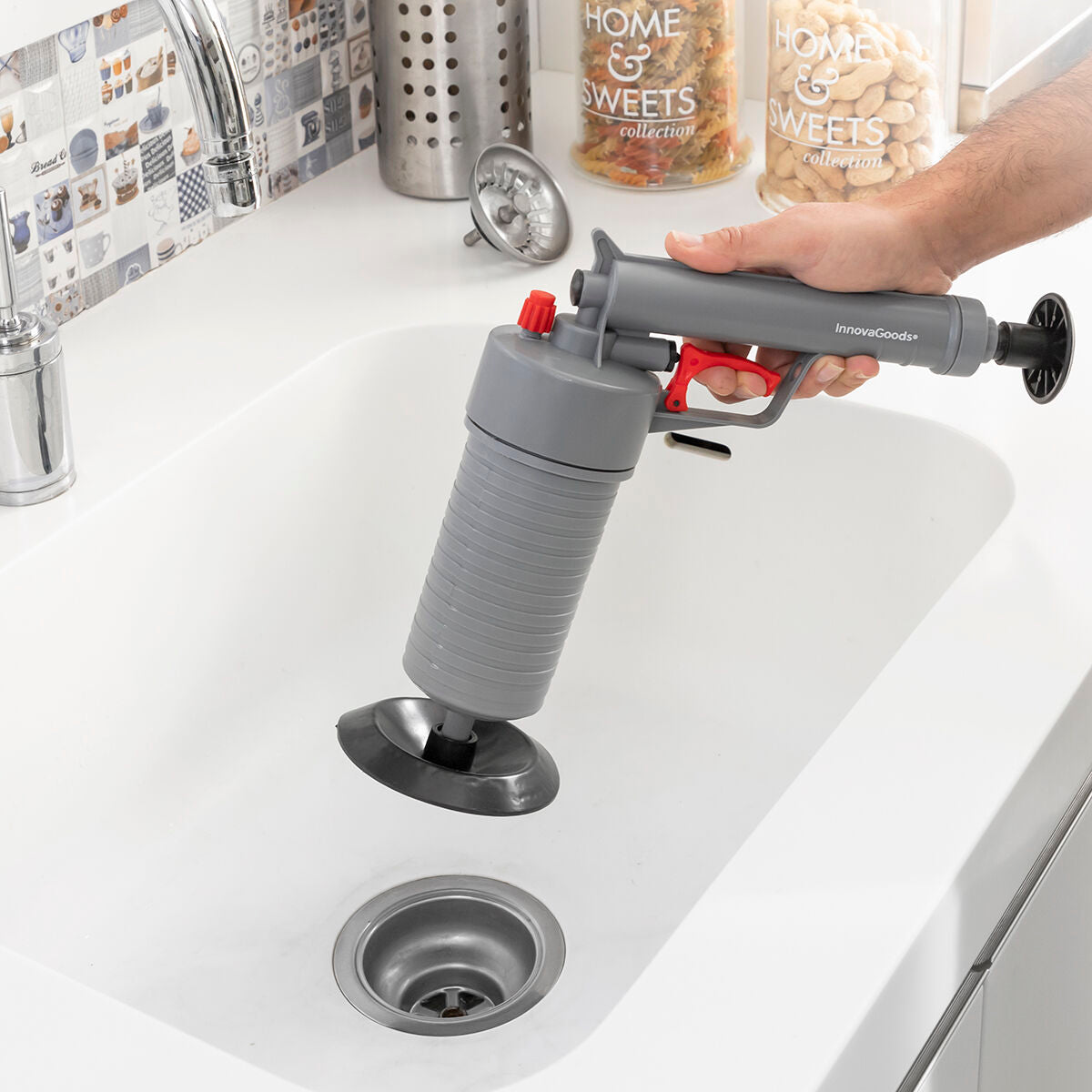 Universeel ontstoppingspistool met perslucht en adapters
