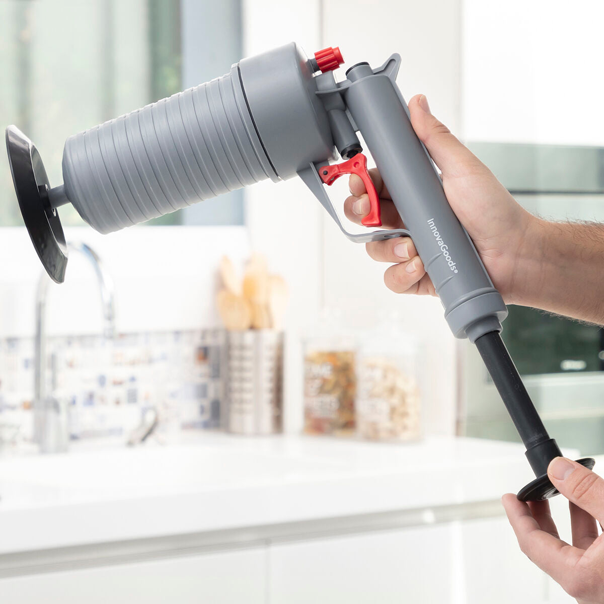 Universeel ontstoppingspistool met perslucht en adapters