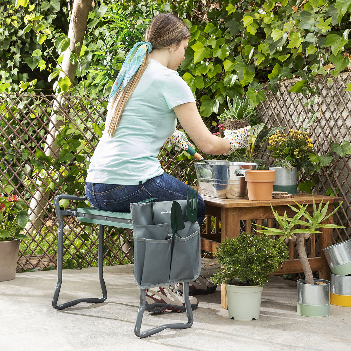 3-in-1 opvouwbare tuinstoel met tas voor gereedschap