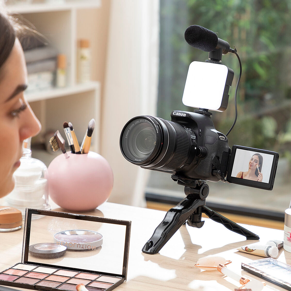 Vlogset met licht, microfoon en afstandsbediening